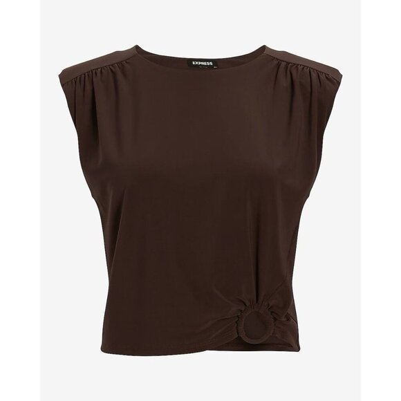 Express Women’s Skimming Padded Shoulder O-Ring Boxy Tank Brown Size XL NWT $58 - Picture 6 of 16